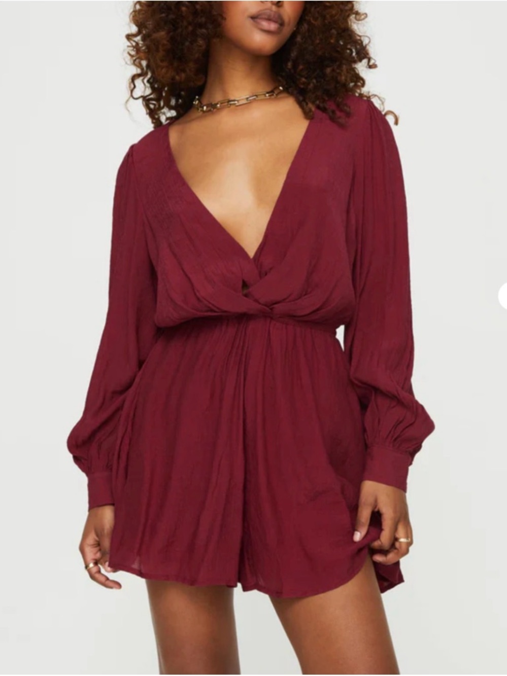 Princess Polly Moonscape Flowy Long Sleeve Romper Size 4 Burgundy Romantic Date